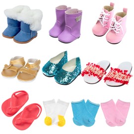ZQDOLL 18 inch Doll Accessories Including 7 Pairs of Shoes and 3 Pairs of Socks Fit 18 inch Girl Doll