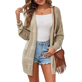 ZAFUL Summer Cardigans for Women Lightweight Crochet Khaki Open Front Cardigan Oversized Spring Sweaters for Women 2024
