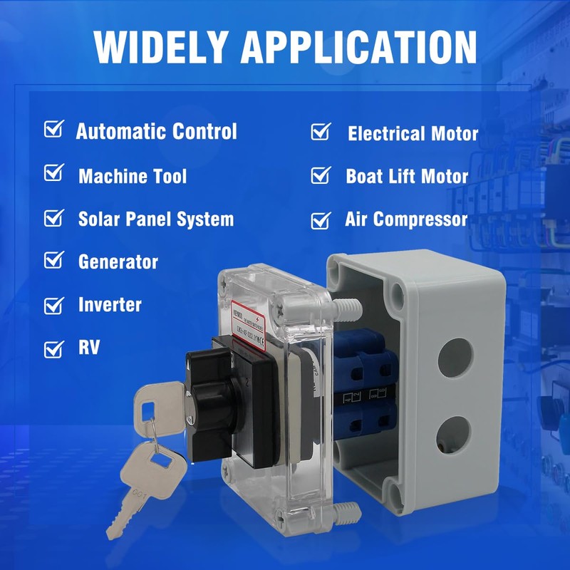 KEYMOO 40A Rotary Changeover Switch with Removable Key Lock, 660V