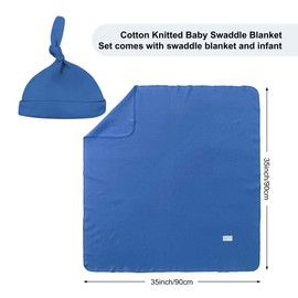 Baby Swaddle Blanket with Hat (Dark Blue, Blanket + Hat)