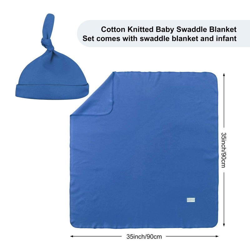 Baby Swaddle Blanket with Hat (Dark Blue, Blanket + Hat)