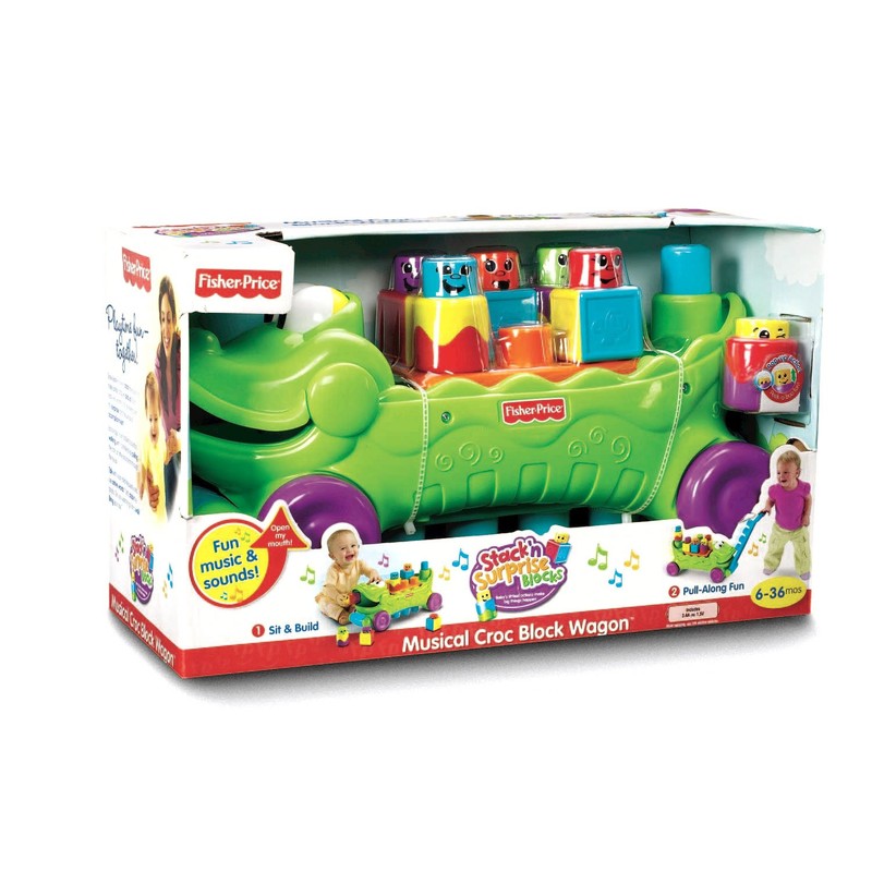 Fisher-Price Stack 'n Surprise Blocks Musical Croc Block Wagon