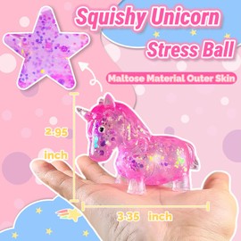 Pink Unicorn Squishy Stress Sugar Ball Squeeze Fidget Toys for Kids and Adults, Kawaii Unicorn Sugar Ball Squishies, Animal Sensory Stress Toys for Surprise Gift, Theme Party Favors for Kids