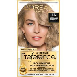L'Oreal Paris Superior Preference Luminous Fade-Defying Permanent Hair Color, Hair Dye For Up to 9 Weeks of Radiance, Dark Ash Blonde 7A, 1 Hair Dye Kit