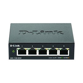 D-Link DGS-1100-05V2 5-Port Gigabit Smart Switch (10/100/1000 Mbit/s, Fanless, Metal Case), Black