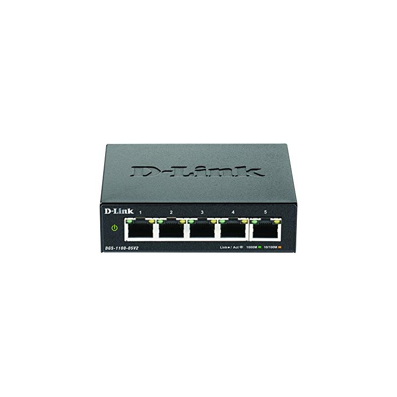 D-Link DGS-1100-05V2 5-Port Gigabit Smart Switch (10/100/1000 Mbit/s, Fanless, Metal
