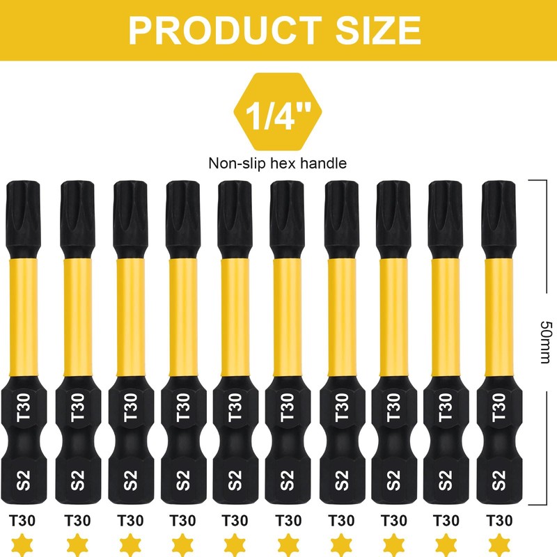 DAKCOS T30 Torx Bit, Impact Driver Bits, 1/4" Screwdriver Bit