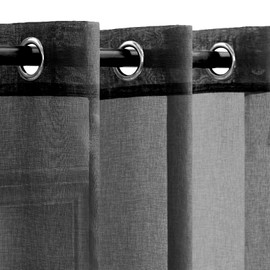 Woaboy Voile Curtains, Transparent Living Room with Eyelets, Eyelet Curtains, Bedroom Curtains, Loop Curtains, Modern, Set of 2, 140 x 215 cm (W x H), Black