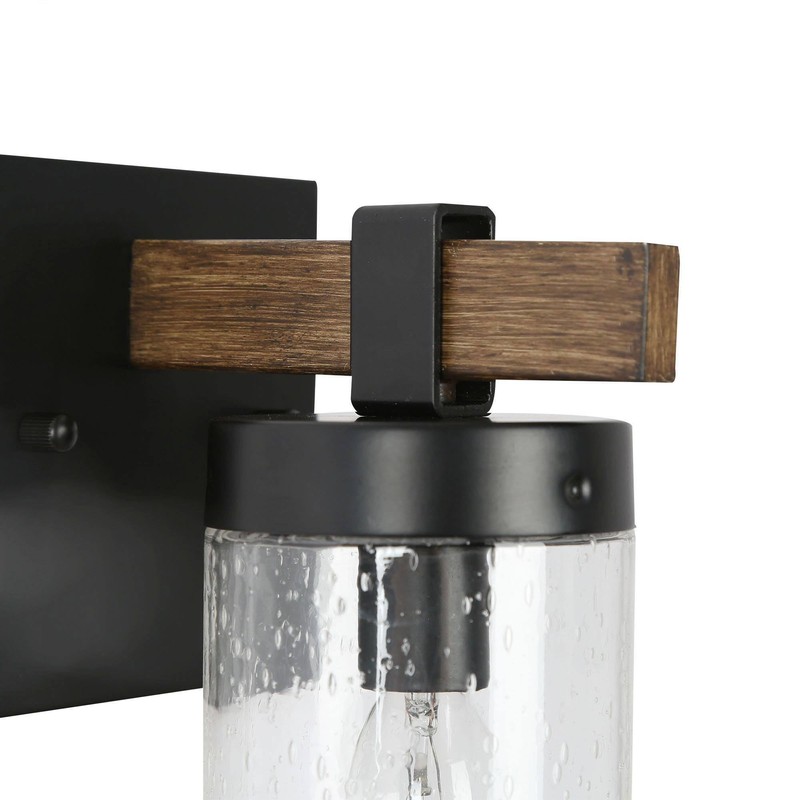 GEPOW Sconces Wall Lighting, 1-Light Black and Faux Wood Wall