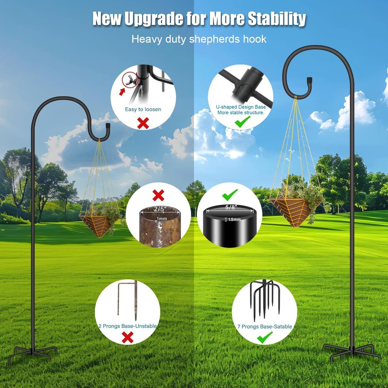 SZHLUX Adjustable Shepherds Hook for Outdoor with 7 Prongs Base