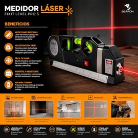 SEAFON Nivel Láser Multipropósito con Cinta Métrica 2.5 m y Regla                                                                                     
