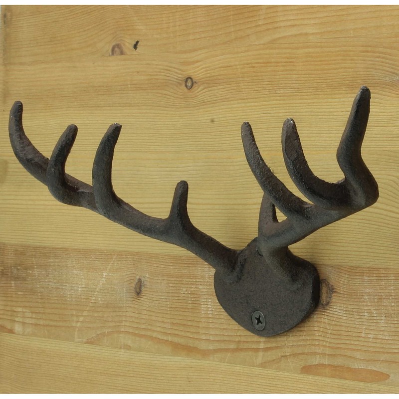 Macosa SA05446 Wall Hook Antlers Vintage Retro Antique Deer Metal