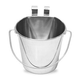 AASPIRE PETS 2 quart Stainless Steel Flat Sided Bucket with Dual Hooks | 0.5 gal Durable Food & Water Bowl for Dog Cats Bird & Small Animals | Fits kennel Cage Critter Crate | Hanging Utility Pet Pail