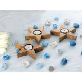 Tea Light Holder Stars Set of 3 15 x 15 cm Mango Wood