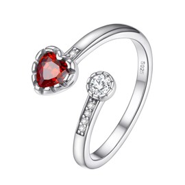 PROSILVER Sterling Silver Rings Heart Ring Garnet Ring Womens Rings CZ Rings for Women Pinky Rings