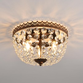 KAIQI 3 Lights French Empire K9 Crystal Flush Mount Chandelier Lighting Antique Ceiling Light Fixture for Dining Room Entrance Hallway Bedroom Kitchen Bathroom Bar, E12 Bulbs W12 .6 inch X H8.27inch