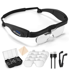 Dilzekui Magnifying Glass with Light 1.5X to 5.0X, Rechargeable Magnifying Glasses Head Magnifier, Lighted Magnify Glass with 4 Detachable Lenses, Magnifier Headset for Close Work Hobbies Jewelry
