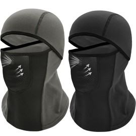 Leamekor Breathable Kids Balaclava Ski Mask, Fleece Winter Face Mask for Cold Weather Boys Girls - Children Windproof Hat (Black + Grey)