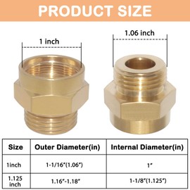 Fitvell Brass Hose Bib Adapter 1-1/16" Fine Thread (1" Internal Diameter) to 3/4" Garden Hose Male Threaded
