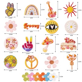 1 set of 16 floral fabric patches and 6 embroidered fabric patches in candy colours, total 22, appliqué patches, patches for children, DIY appliqués, for clothing patches