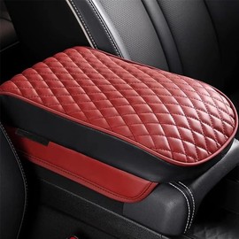 Raksonic Car Center Console Cover Car Armrest Pad Leather Car Armrest Cover, Diamond Pattern Memory Foam Soft and Breathable Universal Armrest Pad Suitable for Most Cars red