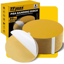 TPmax 6-Inch 800-Grit Gold PSA Sanding Discs, 50 Pack – Pro-Grade Self-Adhesive Stickyback Sandpaper with Quick-Release Tabs for DA Sander, Ultra-Smooth Automotive/Wood/Metal Sanding