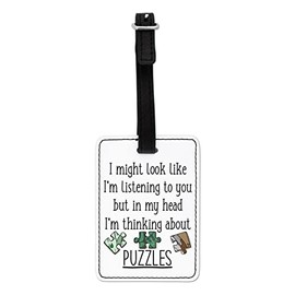 Gift Base I Might Look Like I'm Listening to You Puzzles Visual Luggage Tag with Black Strap