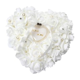 Greensen Wedding Ring Pillow for Ceremony Heart Shaped Wedding Ring Box Rose Ring Pillow Wedding Ring Pillow for Wedding Accessories Valentine's Day Wedding