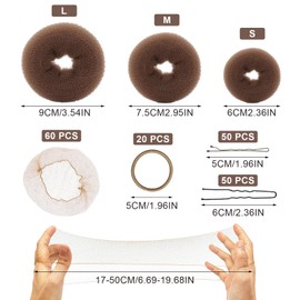SAIIURV 183 Pack Hair Bun Net Donuts Makers Set, Include U Shaped Hair Bobby Pins Hair Ties Invisible Mesh Nets Ring Bun Shaper Chignon Styling Tools Accessories for Girls Kids Women (Brown)
