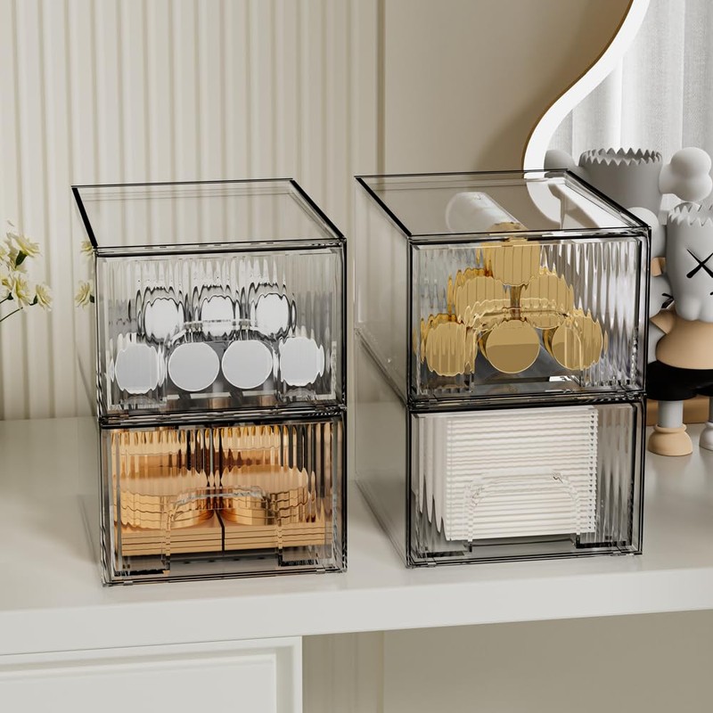 ZHIAI 4 Pack Clear Stackable Storage Drawer, Acrylic Drawer, Cosmetic