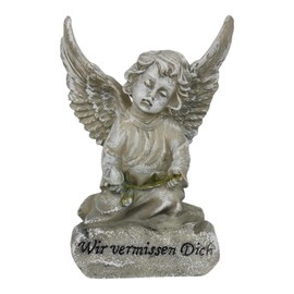 Goldbach Grave Ornament Grave Angel 13 cm Angel with Rose on Stone with the Inscription "Wir vermissen Dich" Guardian Angel Figurine Statue Mourning Angel Weatherproof Frost-Proof Grave