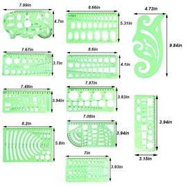 11 Pcs Circle Templates for Drawing, Drawing Templates, Technical Drawing Templates, Geometry Stencil Set with Storage Bag for Office and School, Building Formwork, Drawings Drafting