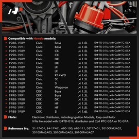 A-Premium Ignition Distributor with Cap and Rotor Compatible with Honda Civic CRX 1988 1989 1990 1991 1.5L, 5+2 Blades