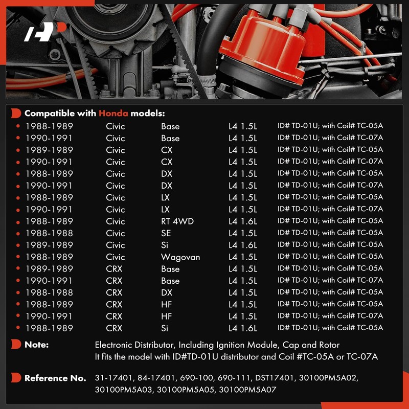 A-Premium Ignition Distributor with Cap and Rotor Compatible with Honda