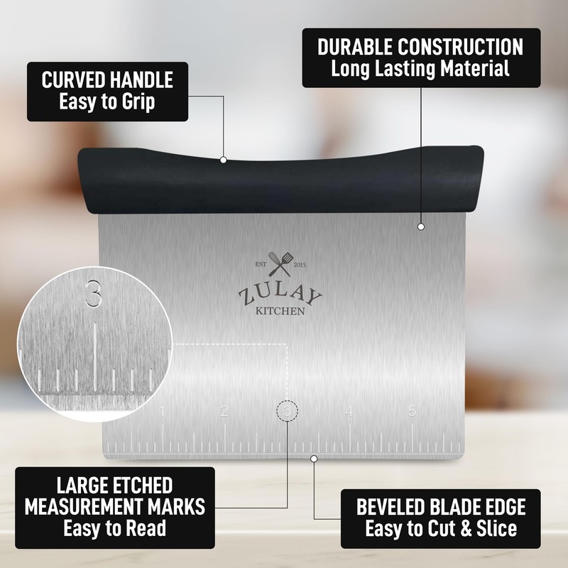 Zulay Premium Multi-purpose Stainless Steel Bench Scraper & Chopper, Easy