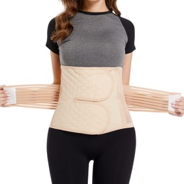Reian Postpartum Belly Band Abdominal Binder Post Surgery Compression Belt Post C-section Belly Recovery Wrap (Beige, Small)