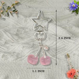 AkiliBIELY Light Pink Cherry Keychain Gothic Bag Charm for Women Aesthetic Silver Star Key Chain for Bag Purse Backpack Handbags Charms Goth Cute Keychains Y2k Keys Chains For Wallet Backpacks Car