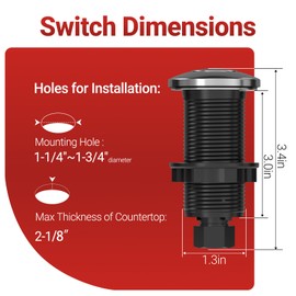 APIELE Garbage Disposal Air Switch Kit, Sink Top Push Button Switch for Food Waste Disposer, UL Listed 3.6" Long On/Off Air Button (Stainless Steel)