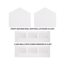 King Canopy 10ft x 20ft Canopy Enclosure Sidewall Kit w/Flaps and Screens, 2 Sides w/Screen, 2 Zippered Ends, 50 Ball Bungees, Fits 10ft 8in x 20ft Frame, Frame and Cover not Included, White