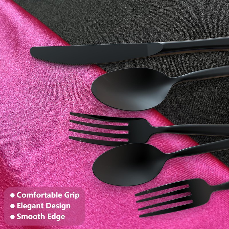 Kikbioee 20-Piece Black Silverware Set, Forged Stainless Steel Cutlery Set,