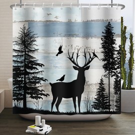 Canessioa Rustic Deer Shower Curtain Country Lodge Camo Bird Camper Shower Curtain Set Forest Farmhouse Cabin Bathroom Shower Curtains Polyester Fabric 72x72 in with 12 Hooks
