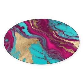 CafePress Modern Minimalist Gold Pink Turquoise Marble Sticker Oval Car Bumper Sticker(10-Pack)