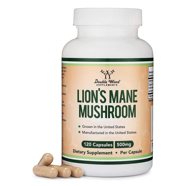 Organic Lions Mane Mushroom Capsules (120 Count), for Brain Support