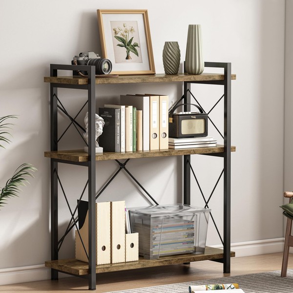 THMINS Heavy Duty 3-Tier Bookshelf,Reinforced Storage Rack, Multi-Functional Shoe Rack