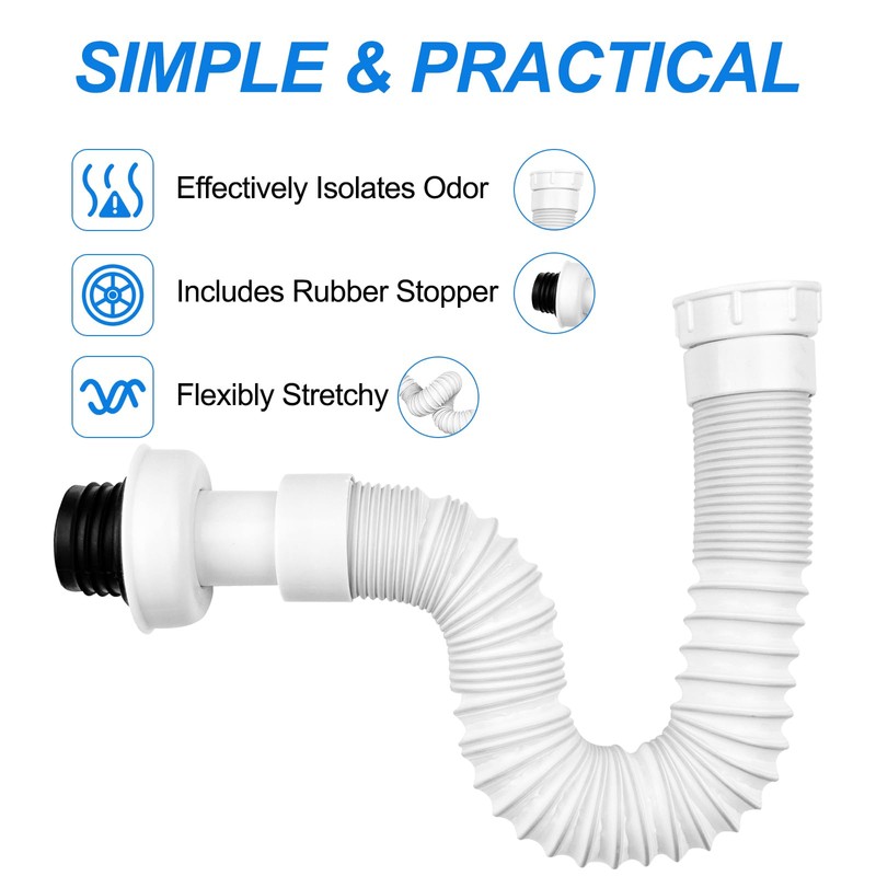 Fousenuk Siphon Washbasin Kitchen Sink, Odour Trap Drain Hose Bathroom,