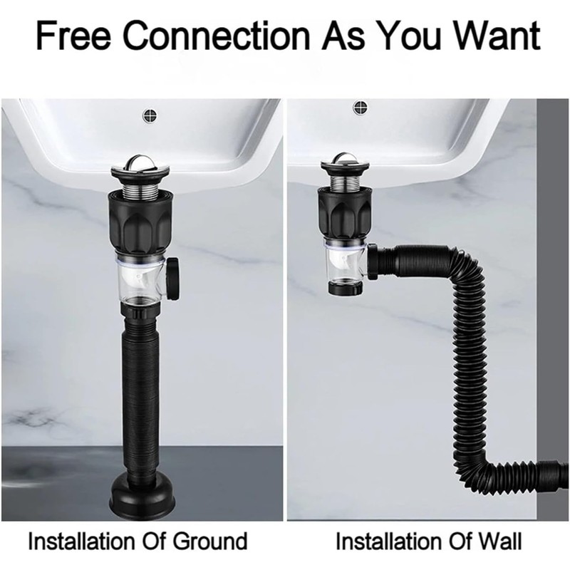 Asllosce Bathroom Sink Drain Kit with Flexible Expandable P-Trap Sink