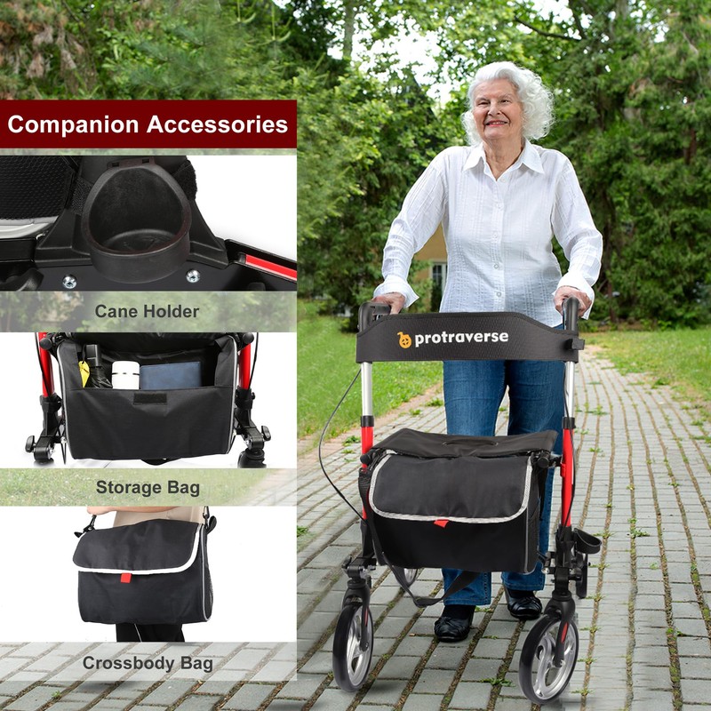 ProTraverse Foldable Rollator Walker with Seat, Standard Height Lightweight Rollator
