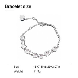 IUDWCG - 1 x Women's Silver Bracelet, Crystal Bead Bracelet, Cat's Eye Beads Bracelet, Adjustable Bracelet, Sparkling Friendship Bracelet, Gift, Women, Girlfriend, Wife, Silver Jewellery, silver