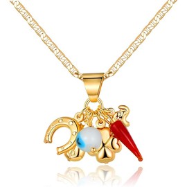 Barzel 18K Gold Plated Luck Charms Necklace With Mariner Chain – Made In Brazil