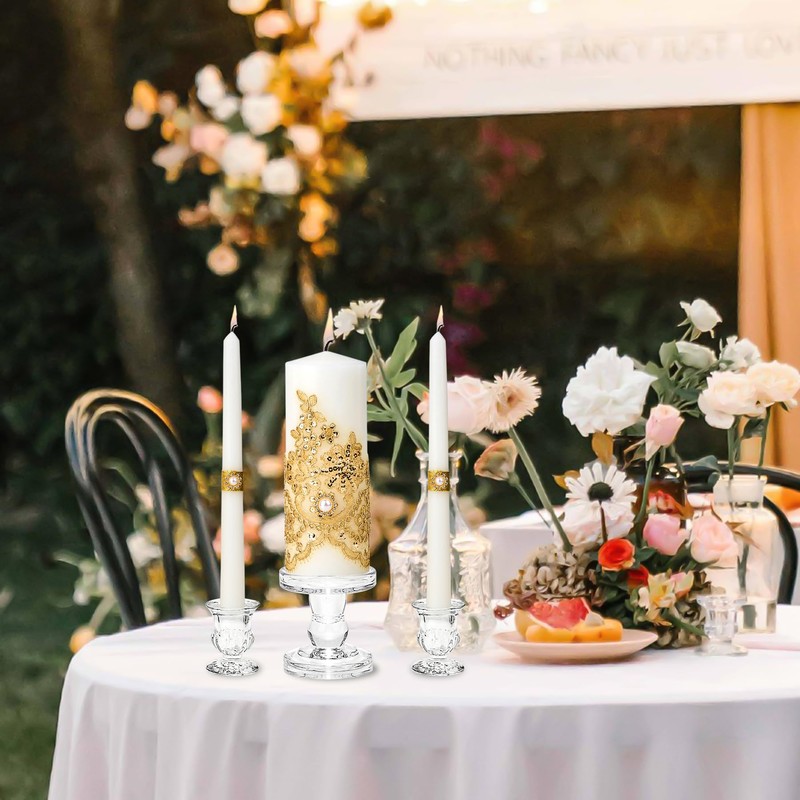 Unity Candles with Glass Candle Holder for Wedding Ceremony -
